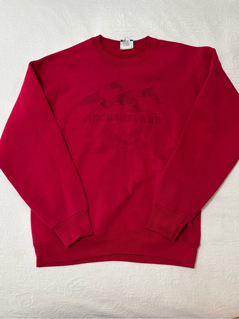 Vintage 90s Lee Heavyweight Red Orcas Island Whale Crewneck Sweatshirt